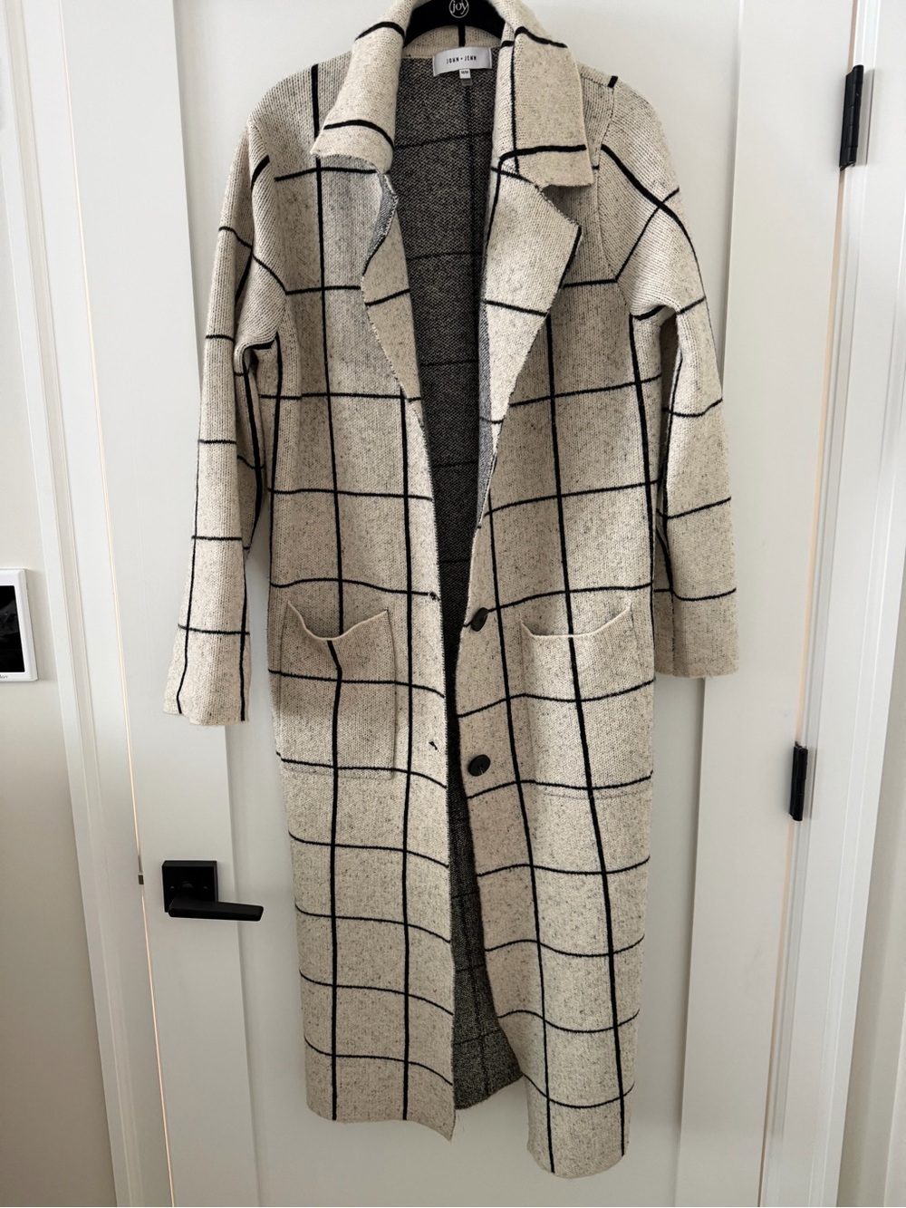 John + Jenn Cream Windowpane Longline Trench Coat - Picture 6 of 6